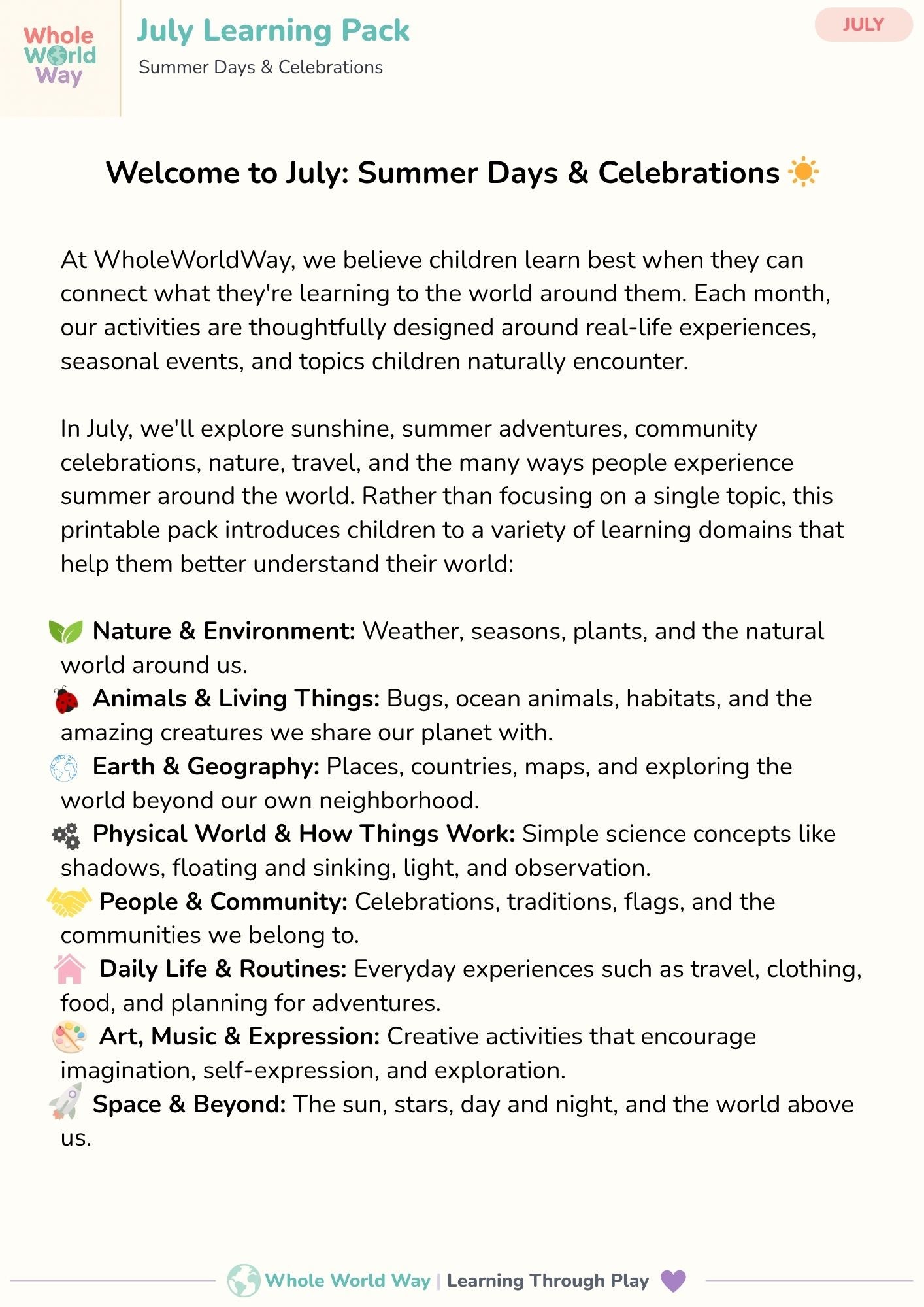 July Printable Learning Pack for Preschoolers (Ages 3–5) | Summer & Independence Day Activities