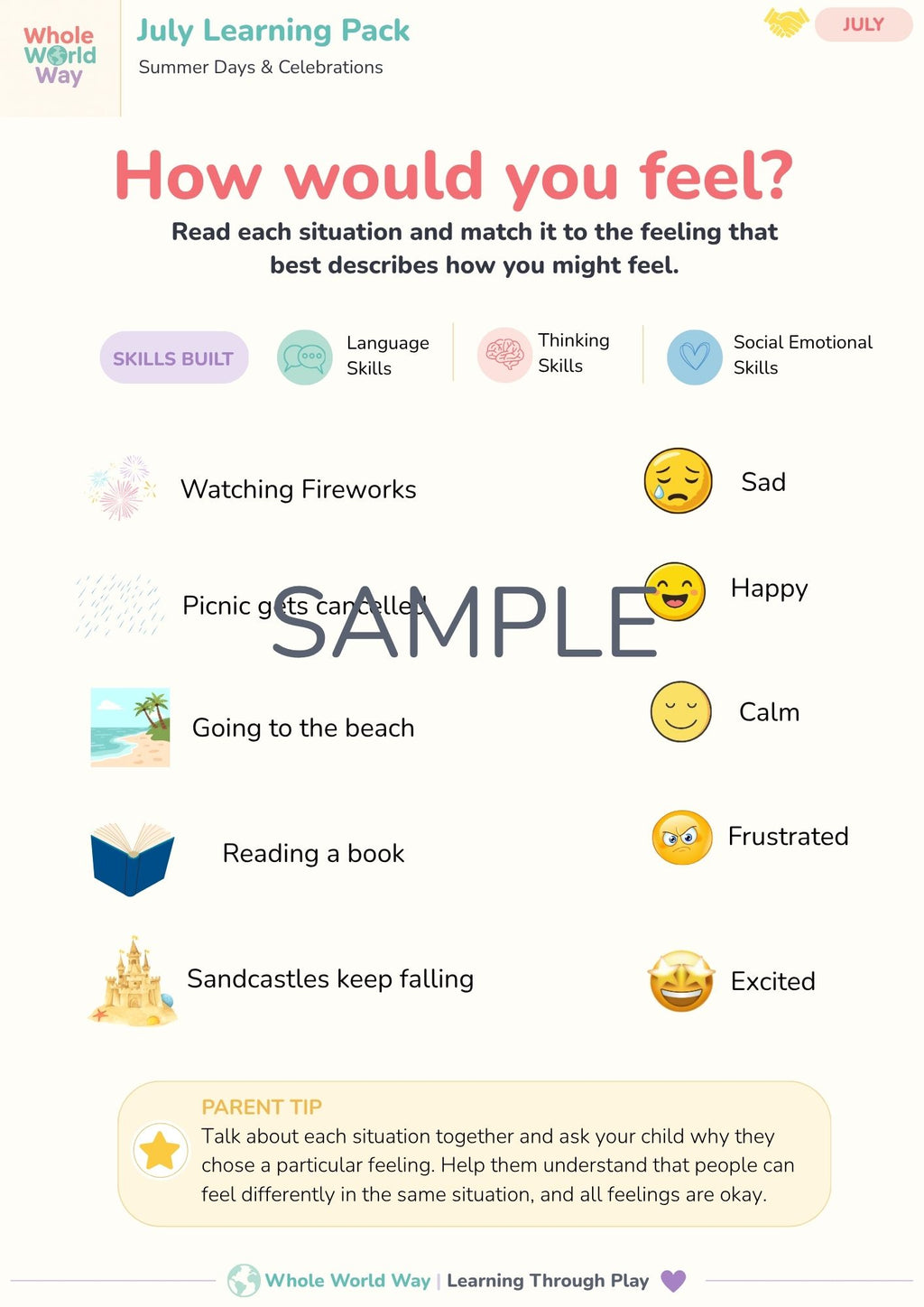 July Printable Learning Pack for Preschoolers (Ages 3–5) | Summer & Independence Day Activities
