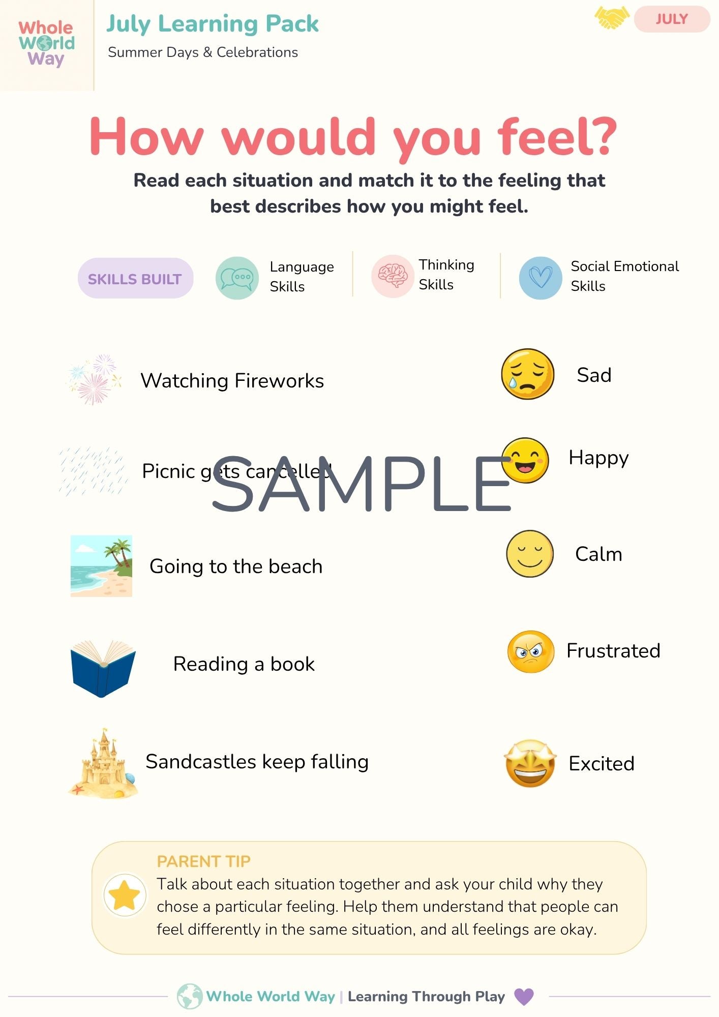July Printable Learning Pack for Preschoolers (Ages 3–5) | Summer & Independence Day Activities